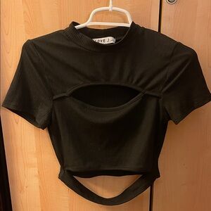 Love J Elegant Black Cutout Crop Top